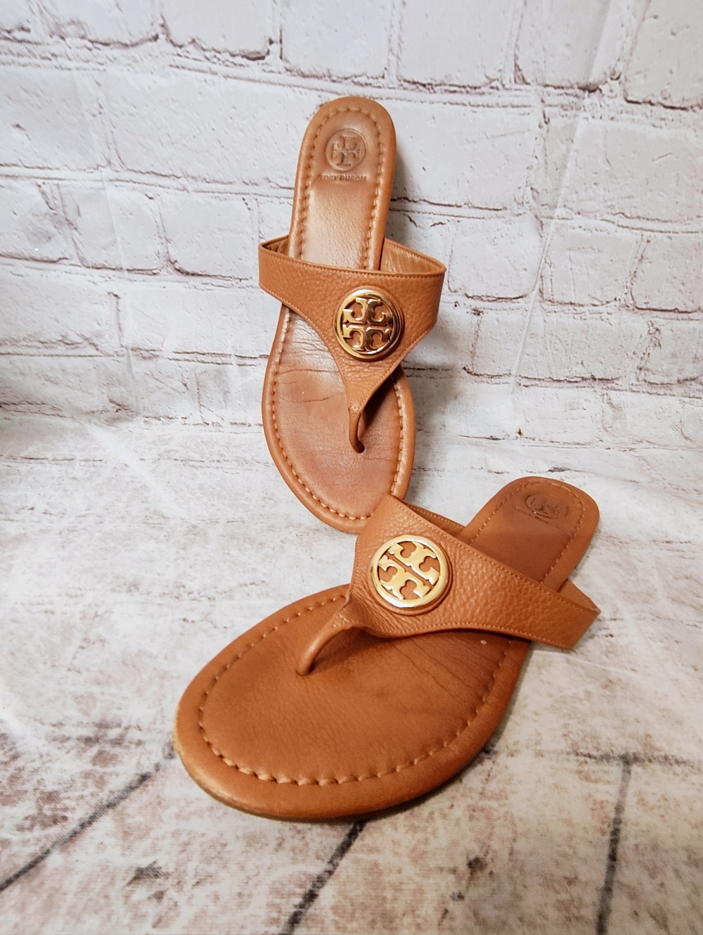 Tory Burch Leather Judy Leather Toe Post Sandals Royal Tan
